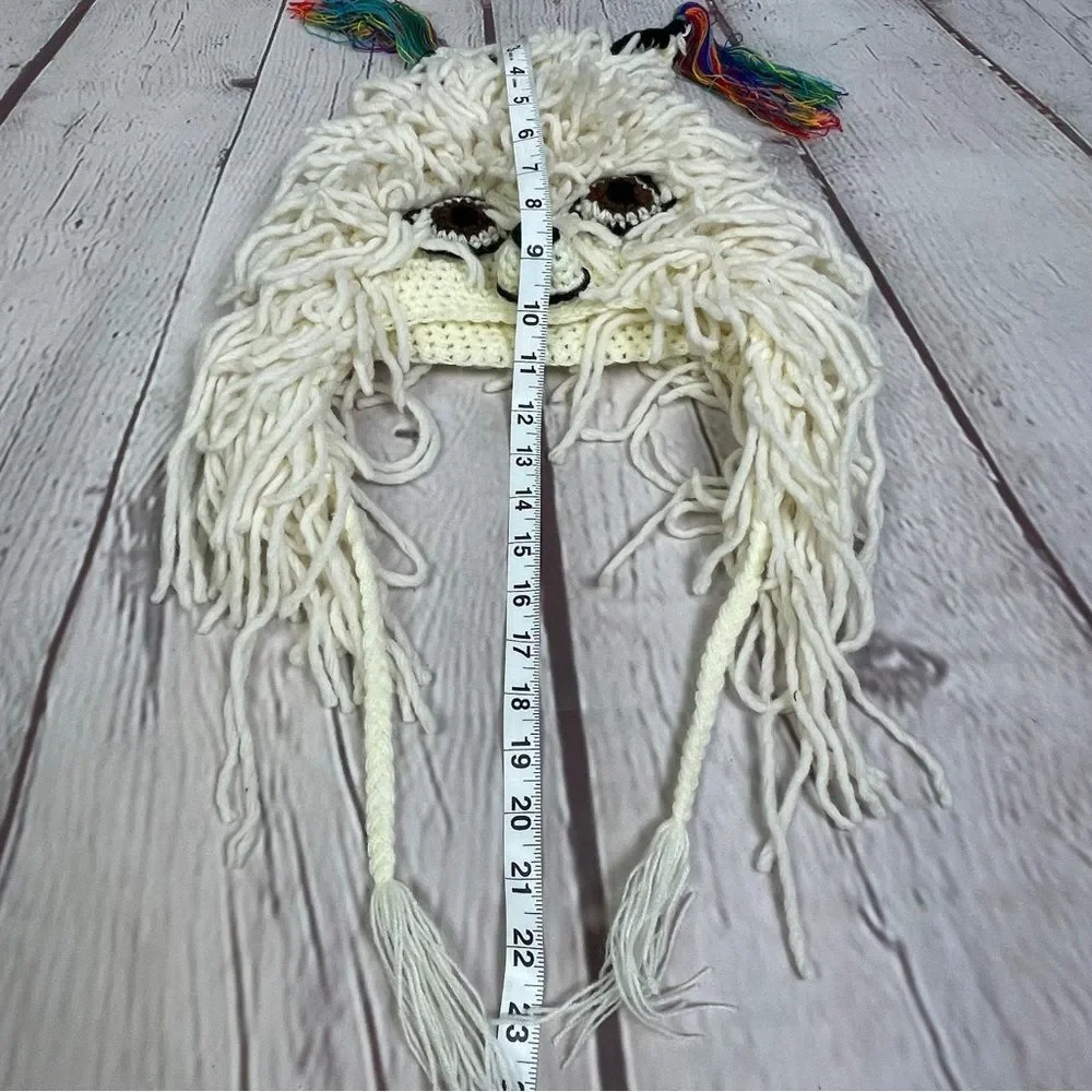 Fun alpaca llama animal knit novelty costume ski hat with ear flaps, OS - Picture 9 of 10